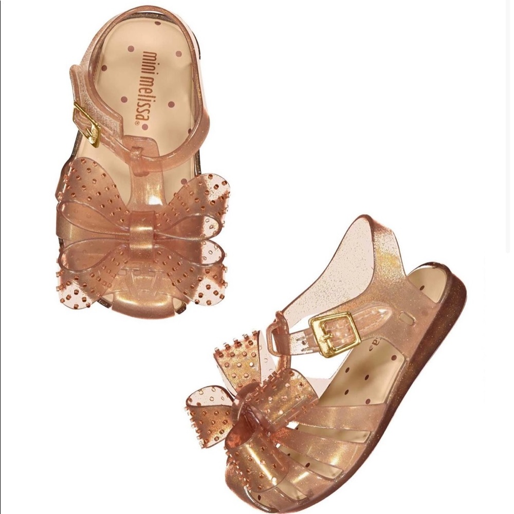 Girl Mini Melissa Gold Studded Bow Sandals